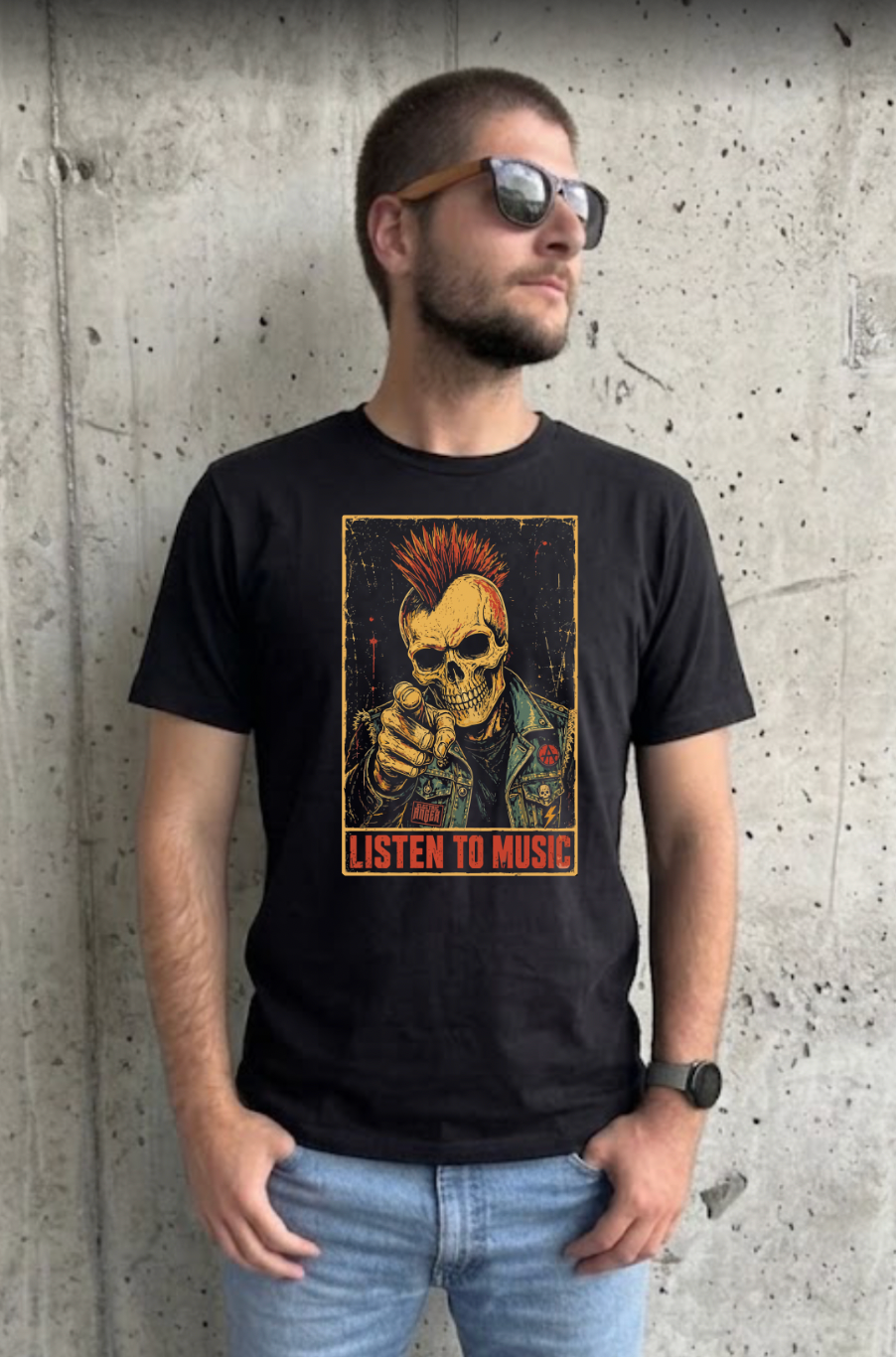 T-shirt Unisexe Punk Rock Crâne Mohawk Vintage Homme & Femme – Listen to Music | Electric Anger